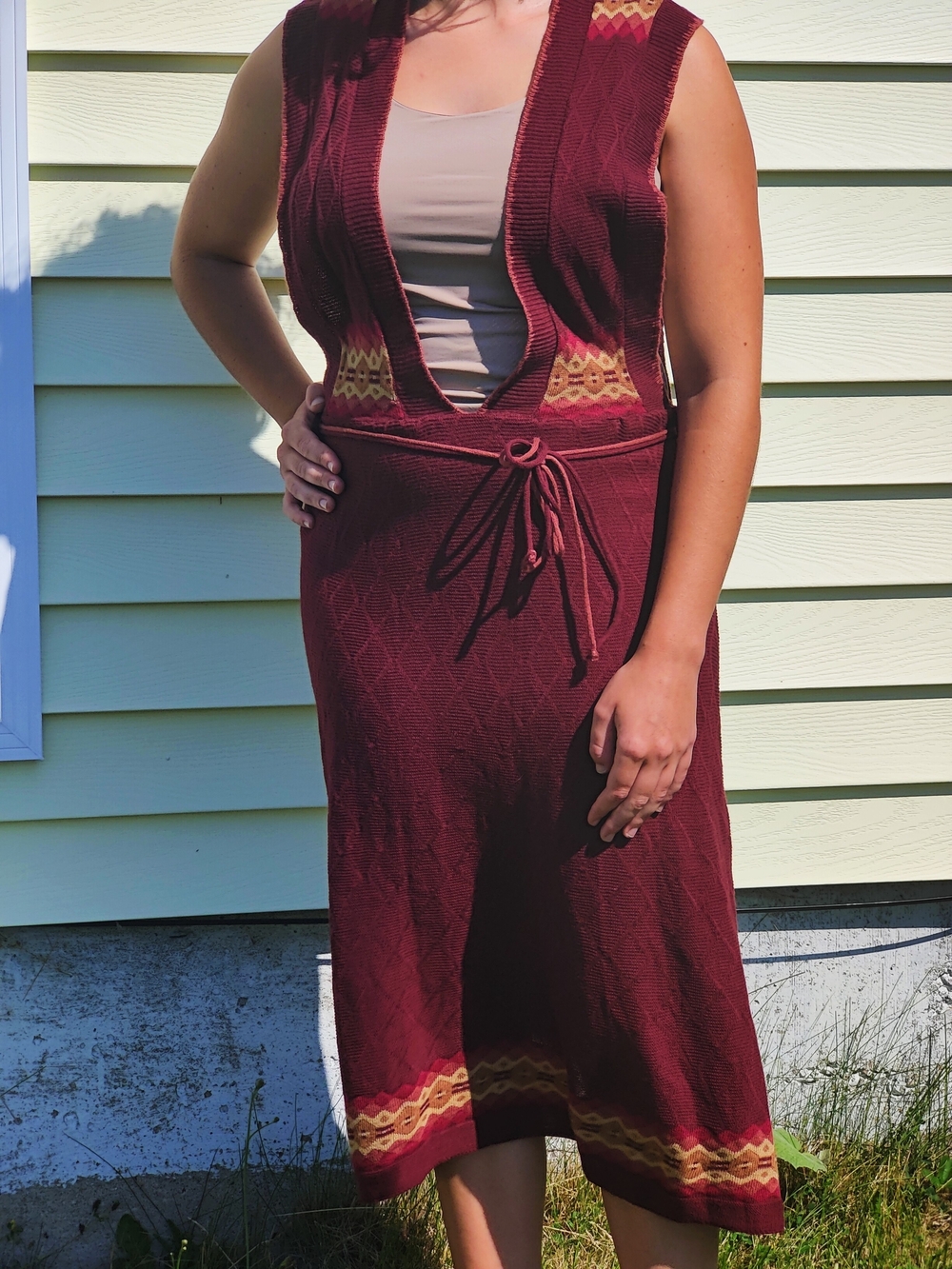 Molly Bracken Maroon Knit Midi Dress with Tie Waist